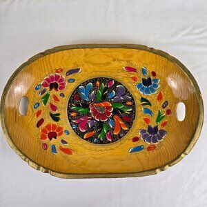 Colorful Wooden Tray Double Handled Handmade Painted Gold Accents Sealed